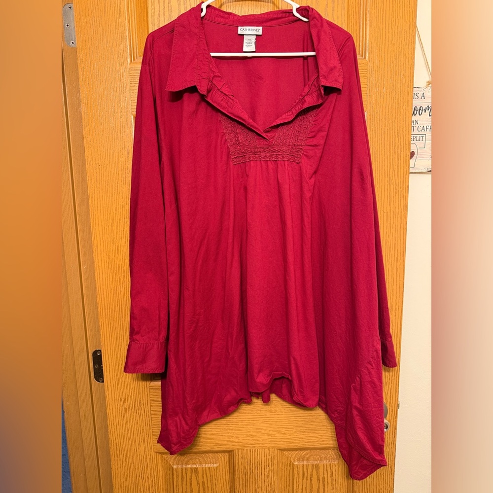 Catherines Women’s Shirt Plus Size 3X 3/4 Sleeve Pullover V Neck Embroidered